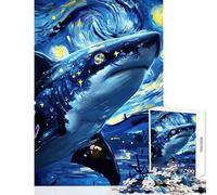 Puzzle per adolescenti 1000 pezzi squalo nella notte stellata giocattolo educativo fantastici regali e giocattoli giochi divertenti collezione di artisti belle arti dimensioni 50x75cm