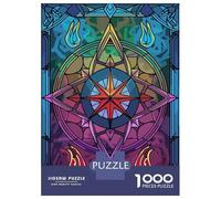 Puzzle Per Adolescenti 1000 Pezzi Stained Glass Compass Rose with Flames Puzzle Per Adulti Giochi Rilassanti Regalo Di Compleanno Divertimento A Casa Attività, 38x26cm/1000pcs