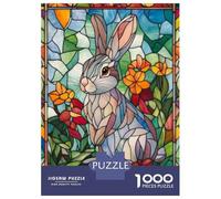 Puzzle Per Adolescenti 1000 Pezzi Stained Glass Rabbit Puzzle Per Adulti Giocattolo Decorazione Da Parete Un'opera D'arte Regali Unici Per Compleanno E Natale 38x26cm/1000pcs