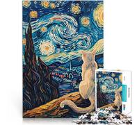 puzzle per adolescenti 1000 pezzi Starry Night Cat Spielzeug Lernspiele Stressabbau Verbessern Sie das Gedächtnis75x50cm
