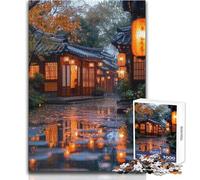 Puzzle per adolescenti 1000 pezzi Strada asiatica sotto la pioggia con lanterne Regalo di compleanno Regalo di compleanno per ragazzi dai 14 anni in su (dimensioni 50x75cm)