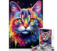 Puzzle per adolescenti 1000 pezzi Testa di gatto colorata dipinta Decorazione per la casa Giocattoli Regali di compleanno per gioco educativo Migliorare l'amore tra coppie (dimensioni 38x52cm)