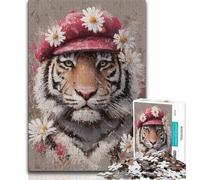 Puzzle per adolescenti 1000 pezzi Tigre che indossa un cappello Puzzle per adolescenti impegnativo affare difficile come regalo per tutta la famiglia 38x26cm