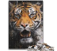 Puzzle per adolescenti 1000 pezzi Tigre dipinto a olio difficile e impegnativo con poster abbinato e foglio di quiz per età 14 26x38cm