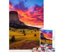Puzzle per adolescenti 1000 pezzi Torre del diavolo al tramonto Giocattolo educativo Ottimo regalo per giochi Gioco impossibile con poster abbinato e foglio di quiz Dimensioni 38x52cm