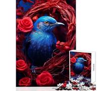 Puzzle per adolescenti 1000 pezzi Uccello blu Rosa rossa Giocattoli antistress Ottimi regali e giocattoli Gioco per famiglie Allena il tuo cervello e le tue mani Dimensioni 50x75cm
