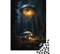 Puzzle Per Adolescenti 1000 Pezzi UFO Abducting Camper Van Puzzle Per Adulti Gioco Pratico Difficile Divertente Attività A Casa, 70x50cm/1000pcs