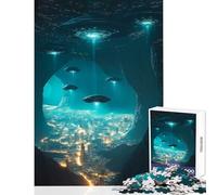 Puzzle per adolescenti 1000 pezzi UFO sopra il paesaggio urbano Giocattoli antistress Ottimi regali e giocattoli Gioco per famiglie Allena il tuo cervello e le tue mani Dimensioni 50x75cm