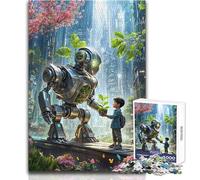 Puzzle per adolescenti 1000 pezzi Un robot della natura con bambini Gioco stimolante Giocattoli Attività per la famiglia Giocattolo educativo Dimensioni 38x52cm