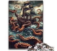 Puzzle per adolescenti 1000 pezzi "Una nave impigliata nei tentacoli", 1000 pezzi per adulti, giocattoli per l'intrattenimento della famiglia con poster abbinato e foglio di quiz (75x50cm)