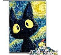 Puzzle per adolescenti 1000 pezzi Van Gogh Cielo notturno Gatto nero, attività per famiglie che rafforzano l'amore tra coppie per età 14+ 26x38cm