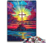 Puzzle per adolescenti 1000 pezzi Vetrate colorate Croce Sfida di intelligenza cerebrale Giocattoli avvincenti Regalo divertente per età 14+ 26x38cm