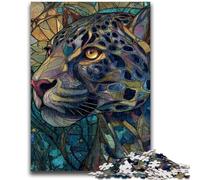 Puzzle per adolescenti 1000 pezzi Vetrate Leopardo Gioco per famiglie Antistress Sfida difficile Adatto per coppie 26x38cm