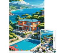 Puzzle per adolescenti 1000 pezzi Villa costiera con piscina Decorazione per la casa Giocattoli Regalo di compleanno Giochi rilassanti Collezione di artisti Belle arti Dimensioni 50x75cm