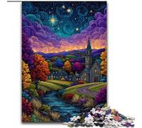 Puzzle per adolescenti 1000 pezzi Villaggio sotto il cielo notturno, per bambini dai 14 anni in su, gioco educativo, sfida, regalo per compleanni (dimensioni 50x75cm)