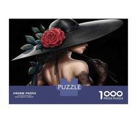 Puzzle Per Adolescenti 1000 Pezzi Vintage Lady with Rose Hat Puzzle Per Adulti Giochi Rilassanti Decorazione Per La Casa Interazione Genitore-figlio 52x38cm/1000pcs