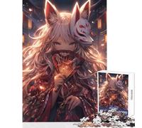 Puzzle per adolescenti 1000 pezzi Volpe a nove code Ragazza Notte Giocattolo educativo Regalo per compleanni Giochi educativi con poster abbinato e foglio di quiz Dimensioni 38x26cm