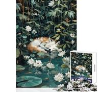 Puzzle per adolescenti 1000 pezzi Volpe addormentata tra le ninfee Giocattolo educativo Ottimo regalo per giochi Gioco impossibile con poster abbinato e foglio di quiz Dimensioni 50x75cm