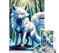 Puzzle per adolescenti 1000 pezzi Volpe bianca mistica nella foresta Giocattolo educativo Regalo per compleanni Giochi educativi con poster abbinato e foglio di quiz Dimensioni 50x75cm
