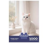 Puzzle Per Adolescenti 1000 Pezzi White Cat with Blue Eyes by The Window Puzzle Per Adulti Gioco Per Famiglie Corsa Di Velocità Manuale Compleanno 70x50cm/1000pcs