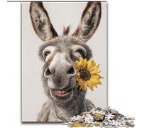 Puzzle per adolescenti 1000 puzzle Asino che tiene un girasole Giocattoli educativi per imparare Attività divertenti a casa, regalo di compleanno, regali di viaggio 50x75cm