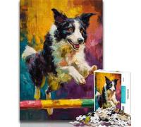 Puzzle per adolescenti 1000 puzzle Border Collie che corre, giocattoli per l'intrattenimento della famiglia, ideali come regalo per tutta la famiglia, 38x26cm