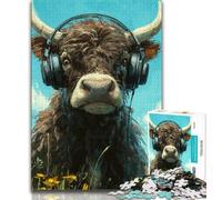 Puzzle per adolescenti 1000 puzzle Bufalo con le cuffie, gioco per famiglie antistress, sfida difficile, migliora l'amore tra coppie, 38x26cm