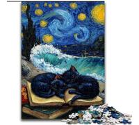 Puzzle per adolescenti 1000 puzzle Cielo notturno Gatto di Van Gogh, gioco per famiglie Antistress Sfida difficile Rafforza l'amore tra coppie (dimensioni 26x38cm)