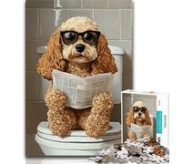 Puzzle per adolescenti 1000 puzzle Cocker Spaniel seduto sul water, giocattoli per l'intrattenimento della famiglia, ideali come regalo per tutta la famiglia, 50x75cm