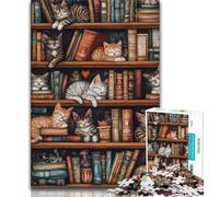Puzzle per adolescenti 1000 puzzle del gatto sulla libreria gioco stimolante ideale come regalo per tutta la famiglia 26x38cm