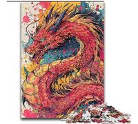 Puzzle per adolescenti 1000 puzzle drago acquerello, aiuta il cervello a esercitare giocattoli avvincenti per coltivare la pazienza decorazione perfetta dimensioni 50x75cm