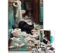 Puzzle per adolescenti 1000 puzzle Gatto nero che gioca con la carta igienica, gioco stimolante e gioco per famiglie, regalo di compleanno, regali, arte murale 50x75cm