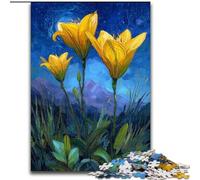 Puzzle per adolescenti 1000 puzzle Gigli gialli nel cielo notturno, antistress con pezzi completamente incastrati di forma casuale per ragazzi dai 14 anni in su dimensioni 50x75cm