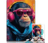 Puzzle per adolescenti 1000 puzzle Scimpanzé con le cuffie, difficili da completare ma divertenti e divertenti, regali unici per compleanni (38x26cm)