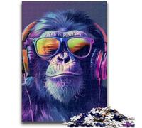 Puzzle per adolescenti 1000 puzzle Scimpanzé con occhiali da sole Difficili da completare ma divertenti e spiritosi Regalo di compleanno, regali, arte murale 50x75cm