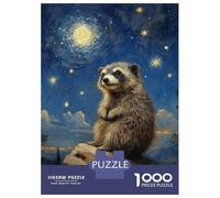 Puzzle Per Adolescenti 1000 Raccoon Under Starry Sky Puzzle Per Adulti Giochi Per Famiglie Assemblaggio Di Modelli Aiuta L'esercizio Del Cervello 70x50cm/1000pcs