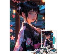 Puzzle per adolescenti 1000 Ragazza anime in kimono︰ Incantevole fanciulla Sakura Divertimento a casa Attività migliora la memoria Giochi divertenti Adatto a persone dai 14 anni in su 38x52cm