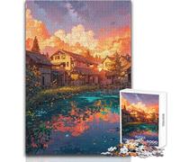 Puzzle per adolescenti 1000 Sunset Over The Village Staycation Kill Time Gioco pratico Regali di Babbo Natale segreto (dimensioni 38x52cm)