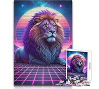 Puzzle per adolescenti 1000 Synthwave Ritratto di leone Vacanza ammazza tempo Gioco pratico Regali di Babbo Natale segreto (dimensioni 50x75cm)