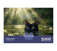 Puzzle Per Adolescenti 1000 Whimsical Black Cat Peeking from Water Lily Pond - Impressionistic Digital Art Puzzle Per Adulti Giochi Per Famiglie Assemblaggio Di Modelli Aiuta L'esercizio Del Cervello