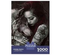 Puzzle Per Adolescenti 1000 Wolf Tattooed Woman Art Print Puzzle Per Adulti Gioco Rompicapo Gara Di Velocità Manuale Per Compleanno, Natale 70x50cm/1000pcs