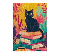 Puzzle Per Adolescenti 1000pcs(38x26cm) Black Cat on Stack of Books Puzzle Per Adulti Gioco Pratico Regalo Per Donne Aiuta L'esercizio Del Cervello 1000pcs(38x26cm)