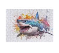 Puzzle Per Adolescenti 1000pcs(38x26cm) Shark Watercolor Puzzle Per Adulti Gioco Pratico Vacanza A Casa Passatempo Compleanno E Regali Unici 1000pcs(38x26cm)