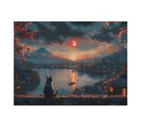 Puzzle Per Adolescenti 1000pcs(52x38cm) Cat Watching Sunset Over Japan Puzzle Per Adolescenti Gioco Pratico Decorazione Per La Casa Ottimo Regalo Per I Giocatori 1000pcs(52x38cm)