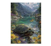 Puzzle Per Adolescenti 1000pcs(52x38cm) Turtle by The Lake with Butterflies Puzzle Per Adolescenti Gioco Rompicapo Regalo Decorativo Perfetto Per Amici E Familiari 1000pcs(52x38cm)