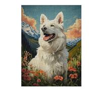 Puzzle Per Adolescenti 1000pcs(52x38cm) White Swiss Shepherd Dog in Mountain Meadow Puzzle Per Adulti Giocattoli Fai Da Te Un'opera D'arte Difficile E Stimolante 1000pcs(52x38cm)