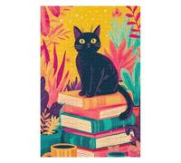 Puzzle Per Adolescenti 1000pcs(75x50cm) Black Cat on Stack of Books Puzzle Per Adulti Gioco Pratico Regalo Per Donne Aiuta L'esercizio Del Cervello 1000pcs(75x50cm)