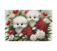 Puzzle Per Adolescenti 1000pcs(75x50cm) Fluffy White Kittens with Red Flowers Puzzle Per Adolescenti Giocattoli Antistress Regali Per Donne Interazione Genitore-figlio 1000pcs(75x50cm)