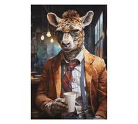 Puzzle Per Adolescenti 1000pcs(75x50cm) Giraffe in Suit Holding Coffee Cup Puzzle Per Adulti Giocattolo Decorazione Da Parete Antistress Divertimento Attività A Casa, 1000pcs(75x50cm)