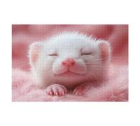 Puzzle Per Adolescenti 1000pcs(75x50cm) Sleeping White Ferret on Pink Fur Puzzle Per Adulti Giocattoli Fai Da Te Sfida Difficile Regali Per Amici E Familiari 1000pcs(75x50cm)